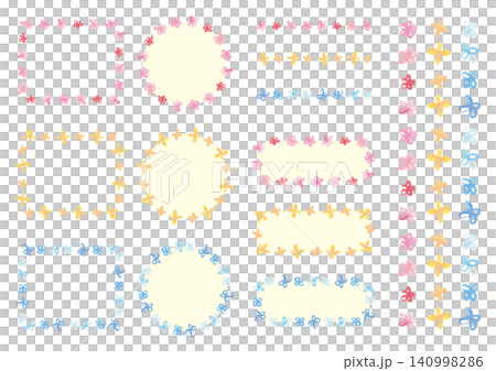 Set of three watercolor floral frames and lines 140998286
