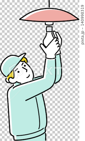 A man changing a light bulb A man changing a light bulb 140998319