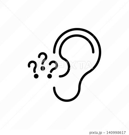 Hearing loss, deafness, hard of hearing thin line icon. Ear with question marks. Vector illustration. Hearing loss, deafness, hard of hearing thin line icon. Ear with question marks. Vector illustration. 140998617