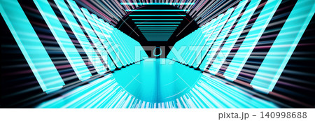 Abstract 3D futuristic neon tunnel background with hyper speed motion blur and glowing cyan lights. Abstract 3D futuristic neon tunnel background with hyper speed motion blur and glowing cyan lights. 140998688