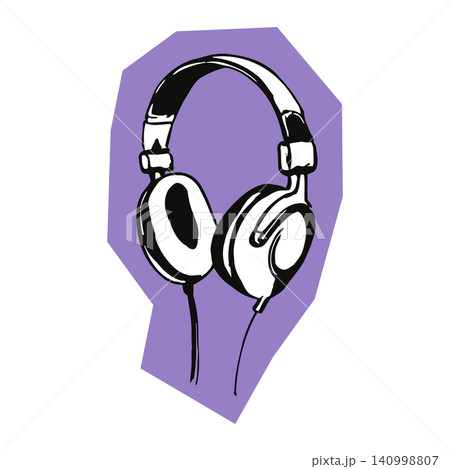 Headphones vector illustration in black and white with purple background for music and audio Headphones vector illustration in black and white with purple background for music and audio 140998807