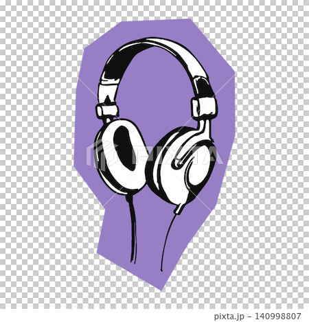 Headphones vector illustration in black and white with purple background for music and audio Headphones vector illustration in black and white with purple background for music and audio 140998807