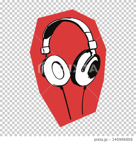 Headphones coffin sticker in bold line art style for music accessories and Halloween decor Headphones coffin sticker in bold line art style for music accessories and Halloween decor 140998808