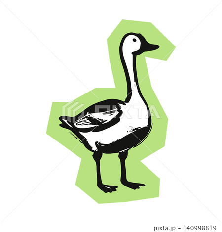 Goose mascot in bold black and white line art style for sticker or greeting card 140998819