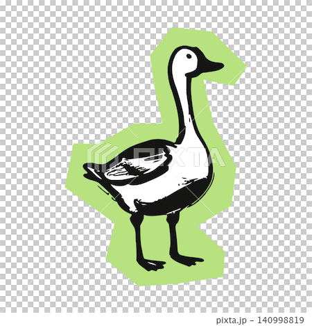 Goose mascot in bold black and white line art style for sticker or greeting card 140998819