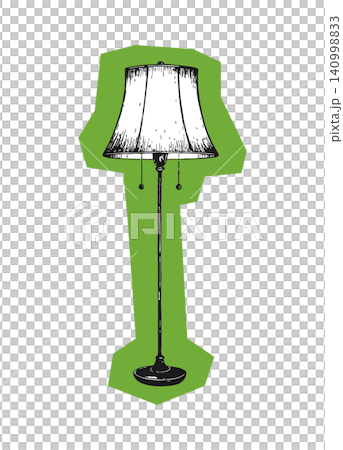 Floor lamp in black and white illustration with green accent Floor lamp in black and white illustration with green accent 140998833
