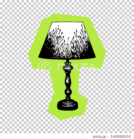 Table lamp in black and white illustration with green accent Table lamp in black and white illustration with green accent 140998838