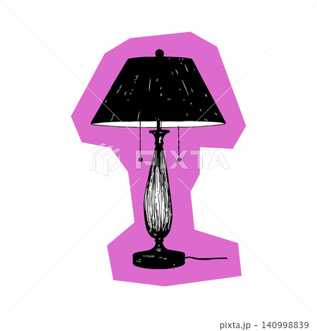 Table lamp in black and white illustration with pink background Table lamp in black and white illustration with pink background 140998839