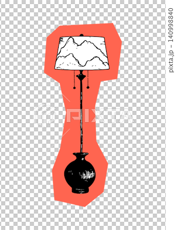 Lamp with mountain landscape shade in modern line art style for home decor Lamp with mountain landscape shade in modern line art style for home decor 140998840