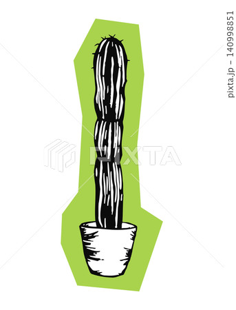 Cactus in pot hand drawn illustration on green background 140998851