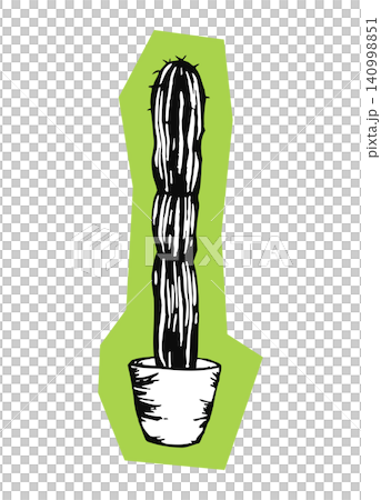 Cactus in pot hand drawn illustration on green background 140998851