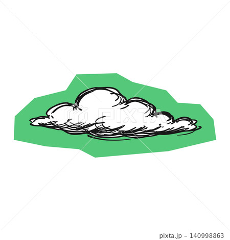 Cloud doodle sticker in black and white on green background Cloud doodle sticker in black and white on green background 140998863