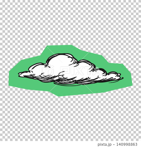 Cloud doodle sticker in black and white on green background Cloud doodle sticker in black and white on green background 140998863