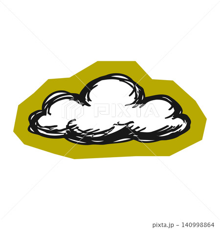 Cloud sticker in bold black outline and white fill on olive green background for weather forecast Cloud sticker in bold black outline and white fill on olive green background for weather forecast 140998864