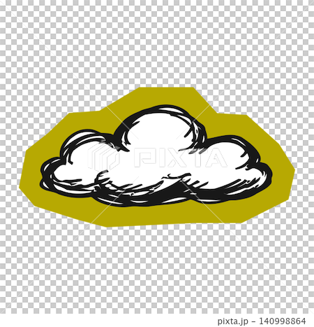 Cloud sticker in bold black outline and white fill on olive green background for weather forecast 140998864