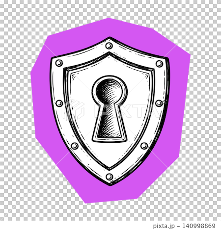 Shield key illustration in black and white with purple background Shield key illustration in black and white with purple background 140998869