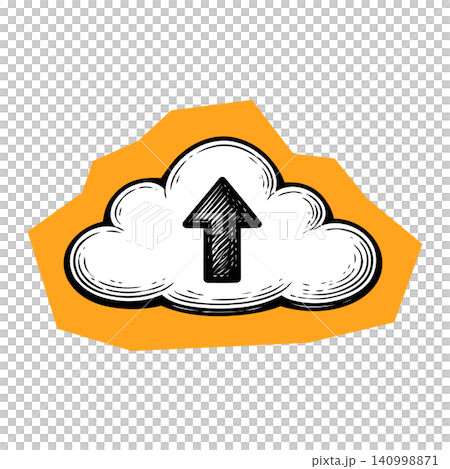 Cloud with upward arrow sticker style illustration for digital and print design Cloud with upward arrow sticker style illustration for digital and print design 140998871