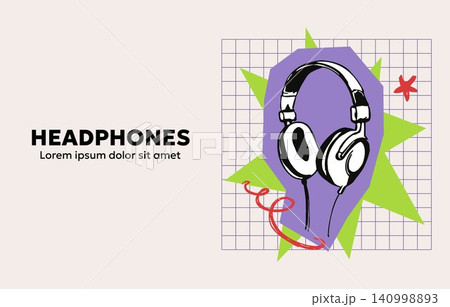 Headphones vector illustration with geometric shapes and grid background for music or audio 140998893