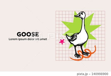 Goose mascot in bold flat vector style with decorative accents for editorial and branding Goose mascot in bold flat vector style with decorative accents for editorial and branding 140998900