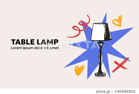 Table lamp doodle illustration with decorative accents for editorial and design use Table lamp doodle illustration with decorative accents for editorial and design use 140998902