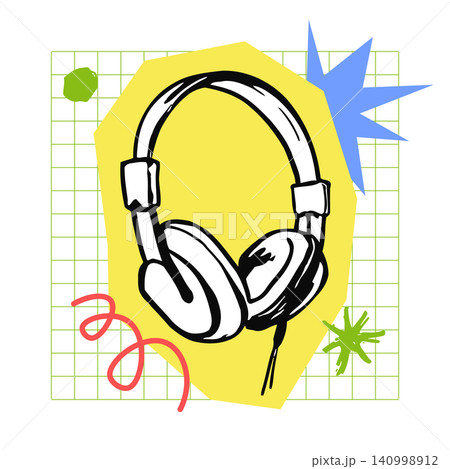 Headphones doodle illustration with colorful accents for music and audio design Headphones doodle illustration with colorful accents for music and audio design 140998912