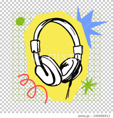 Headphones doodle illustration with colorful accents for music and audio design Headphones doodle illustration with colorful accents for music and audio design 140998912
