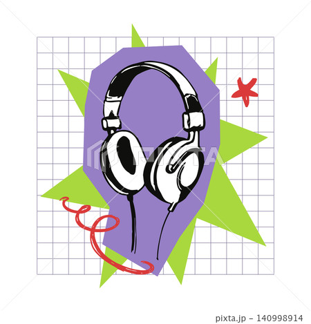 Headphones vector illustration with decorative accents for music and audio branding Headphones vector illustration with decorative accents for music and audio branding 140998914