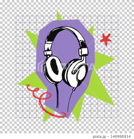 Headphones vector illustration with decorative accents for music and audio branding Headphones vector illustration with decorative accents for music and audio branding 140998914