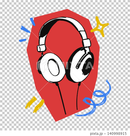 Headphones doodle illustration with decorative accents for music or audio branding 140998915