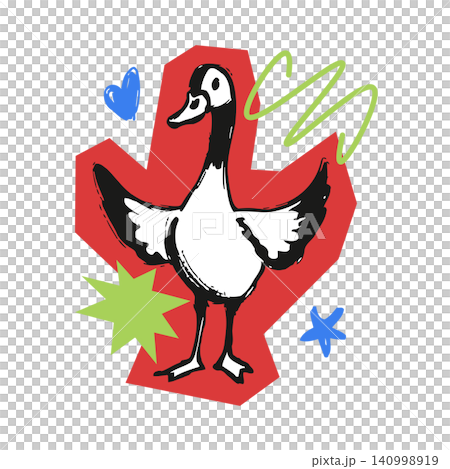 Duck mascot in bold flat vector style with decorative accents for greeting cards and stickers Duck mascot in bold flat vector style with decorative accents for greeting cards and stickers 140998919