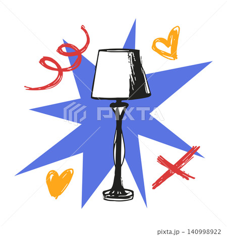 Lamp illustration with decorative accents in hand drawn doodle style for editorial and design use Lamp illustration with decorative accents in hand drawn doodle style for editorial and design use 140998922