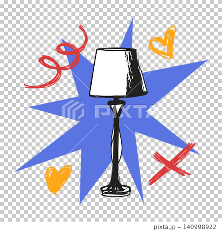 Lamp illustration with decorative accents in hand drawn doodle style for editorial and design use Lamp illustration with decorative accents in hand drawn doodle style for editorial and design use 140998922
