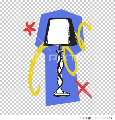 Lamp doodle illustration with yellow cord and red accents Lamp doodle illustration with yellow cord and red accents 140998923