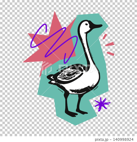Goose mascot in bold modern flat vector style for sticker and greeting card 140998924