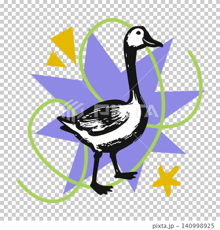 Goose mascot in modern flat vector style with decorative accents for greeting cards and stationery 140998925