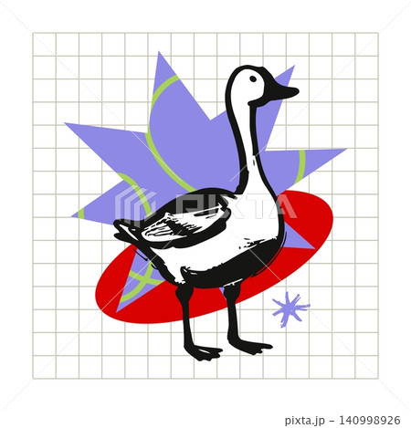 Goose mascot in modern flat vector style with decorative accents for greeting cards and stickers 140998926