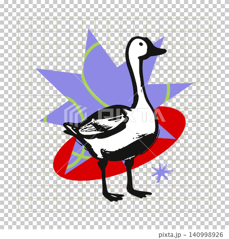 Goose mascot in modern flat vector style with decorative accents for greeting cards and stickers 140998926