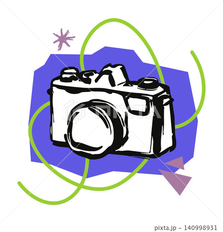 Camera illustration with decorative accents in modern flat vector style for photography branding 140998931