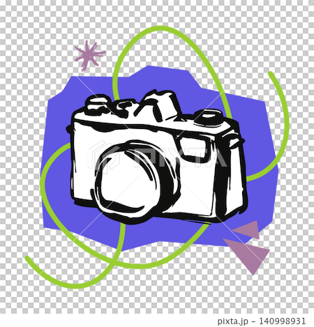 Camera illustration with decorative accents in modern flat vector style for photography branding 140998931