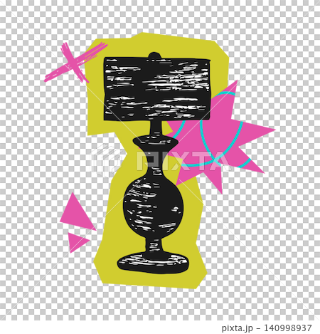 Black lamp illustration with abstract shapes in grungy sticker style for decorative accents Black lamp illustration with abstract shapes in grungy sticker style for decorative accents 140998937