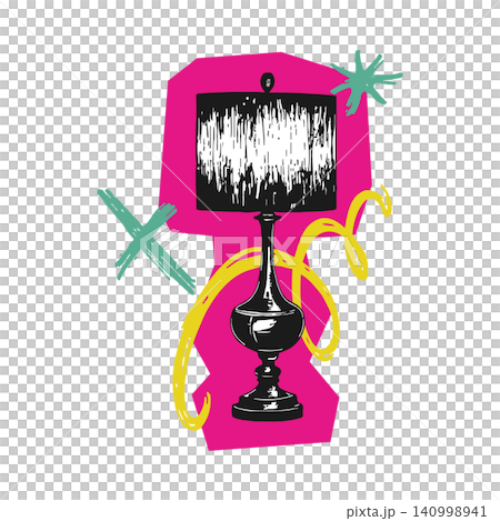 Lamp illustration with abstract doodle elements in modern playful style for editorial and wall art Lamp illustration with abstract doodle elements in modern playful style for editorial and wall art 140998941