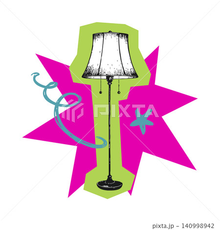 Lamp illustration in bold graphic style with pink and green accents for home decor and editorial 140998942