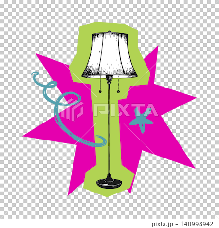 Lamp illustration in bold graphic style with pink and green accents for home decor and editorial 140998942