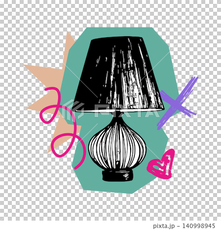 Table lamp with doodle accents in modern flat vector style for home decor and editorial Table lamp with doodle accents in modern flat vector style for home decor and editorial 140998945