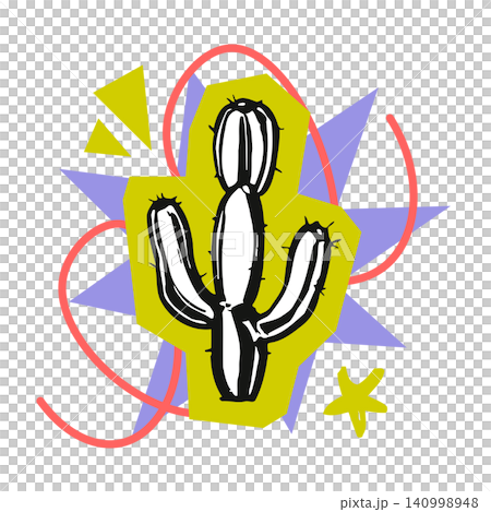 Cactus illustration in bold retro flat vector style for wall art and decor Cactus illustration in bold retro flat vector style for wall art and decor 140998948