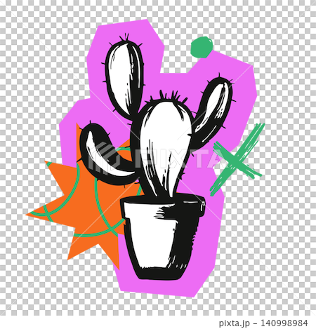 Cactus illustration in bold flat vector style for sticker or greeting card 140998984