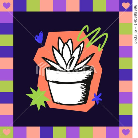 Succulent plant doodle illustration with decorative accents for stationery and greeting cards 140998996