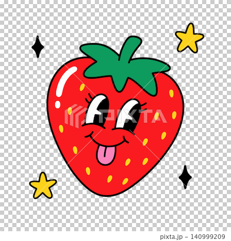Smiling strawberry mascot in playful cartoon vector style for food branding and packaging Smiling strawberry mascot in playful cartoon vector style for food branding and packaging 140999209