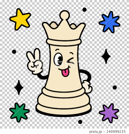 Smiling chess king mascot with peace sign in playful cartoon vector style for sticker or greeting Smiling chess king mascot with peace sign in playful cartoon vector style for sticker or greeting 140999235