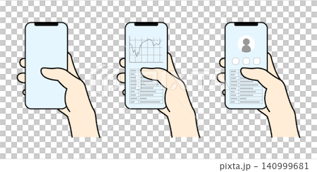 スマートフォンを操作する右手と画面表示のバリエーションイラストセット スマートフォンを操作する右手と画面表示のバリエーションイラストセット 140999681